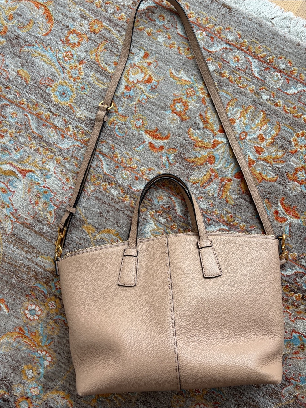 Tory Burch Pebbled Leather Crossbody Tote in Light Beige - Picture 4 of 8